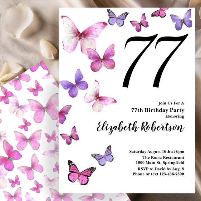 Invitation pour les 77 ans de Papillon en rose/vio (Créateur téléchargé)