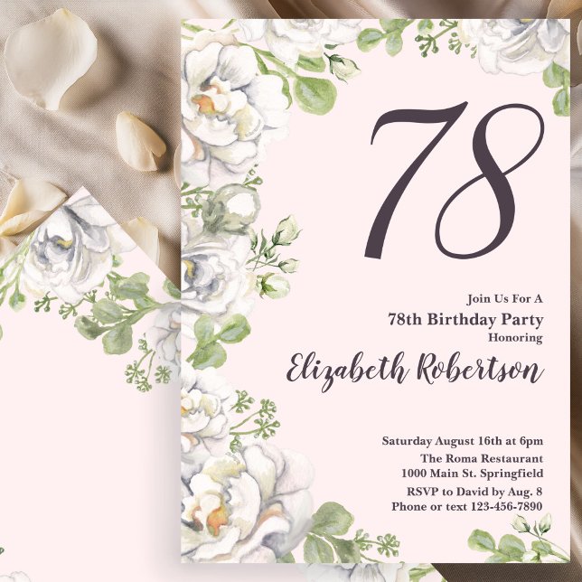 Invitation pour les 78 ans avec des pivoines flora (Créateur téléchargé)
