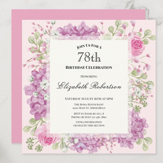 Invitation pour les 78 ans Élégantes Fleurs Roses (Créateur téléchargé)
