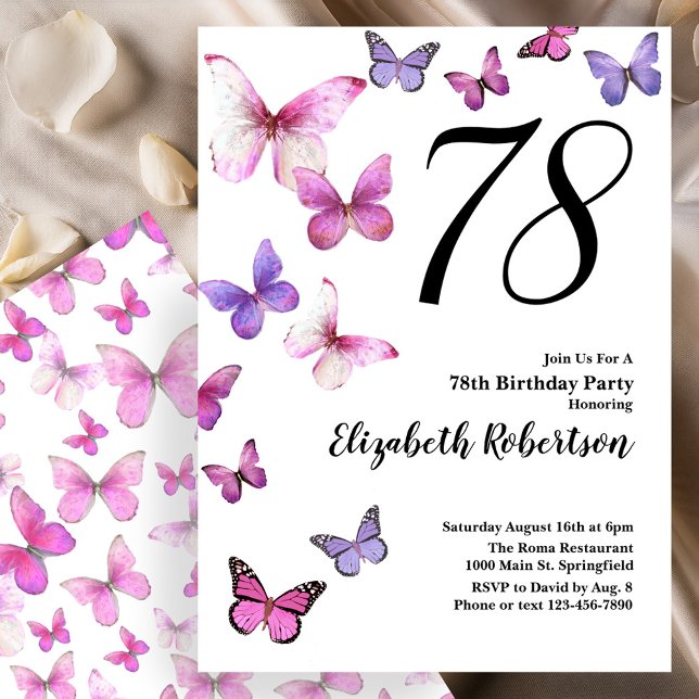 Invitation pour les 78 ans Papillon Rose/Violet (Créateur téléchargé)