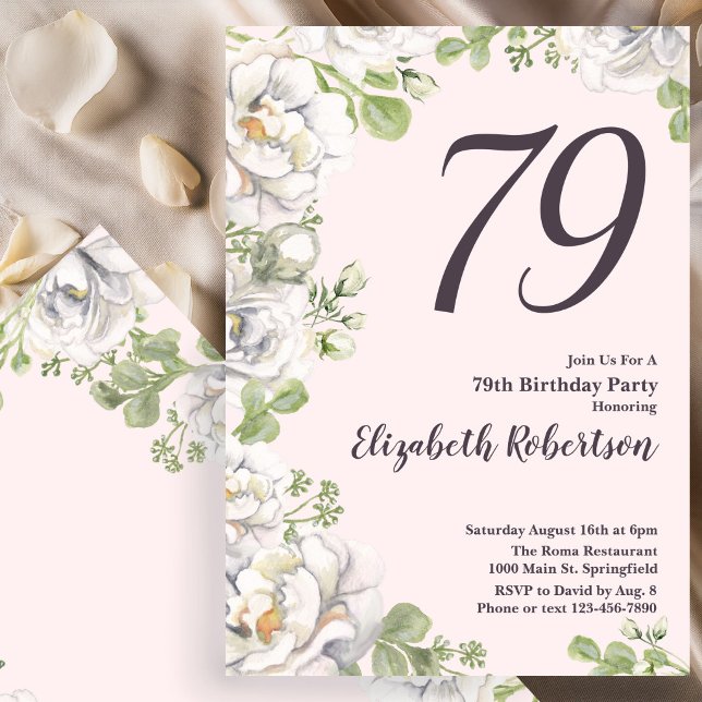 Invitation pour les 79 ans avec des pivoines flora (Créateur téléchargé)