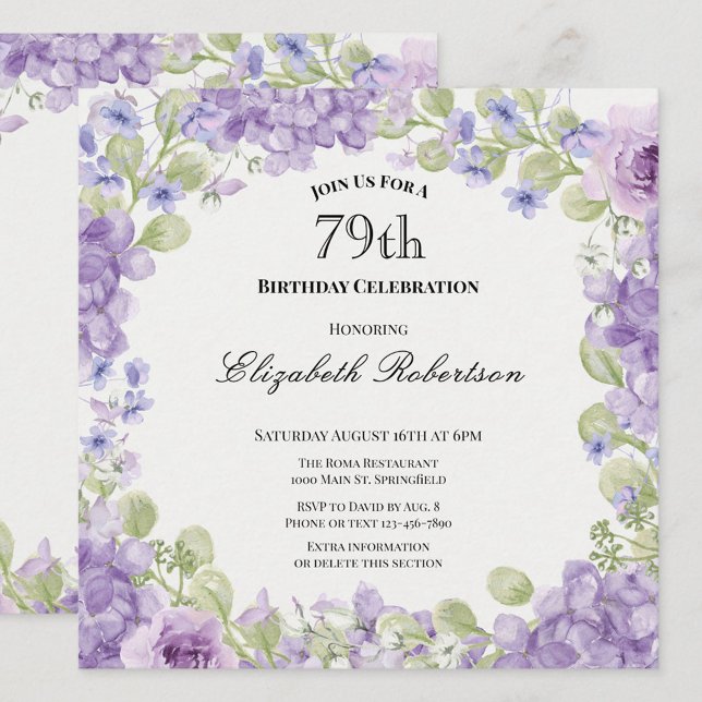 Invitation pour les 79 ans Élégante Fleur Violette (Créateur téléchargé)