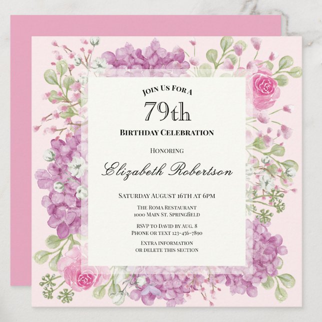 Invitation pour les 79 ans Élégantes fleurs roses (Créateur téléchargé)