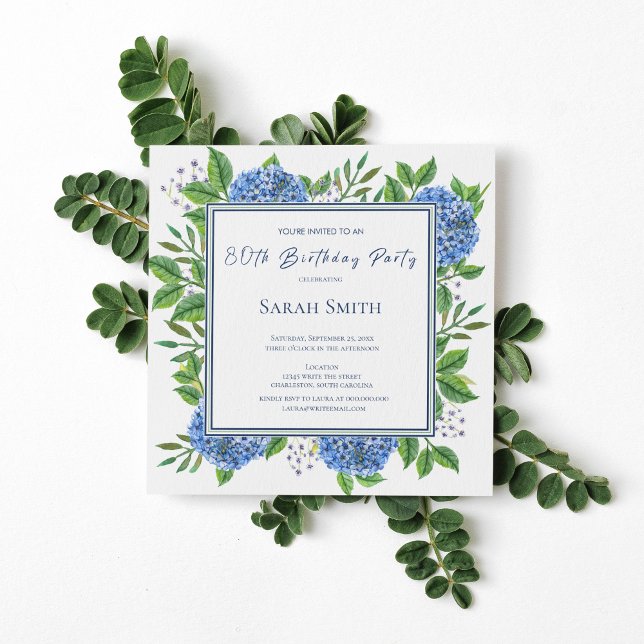 Invitation pour les 80 ans - Aquarelle Hydrangeas  (Créateur téléchargé)