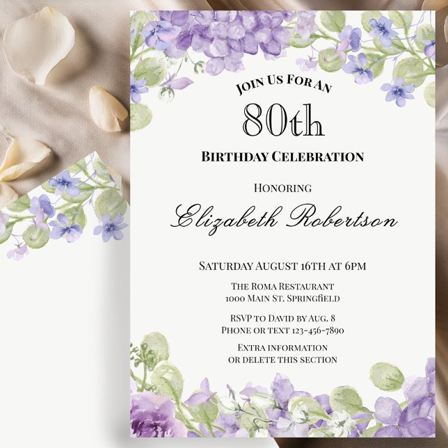 Invitation pour les 80 ans Élégante Fleur Violette (Créateur téléchargé)