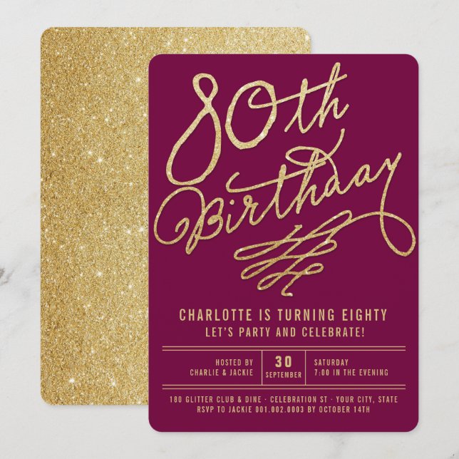 Invitation pour les 80 ans fête d'anniversaire adu (Devant / Derrière)