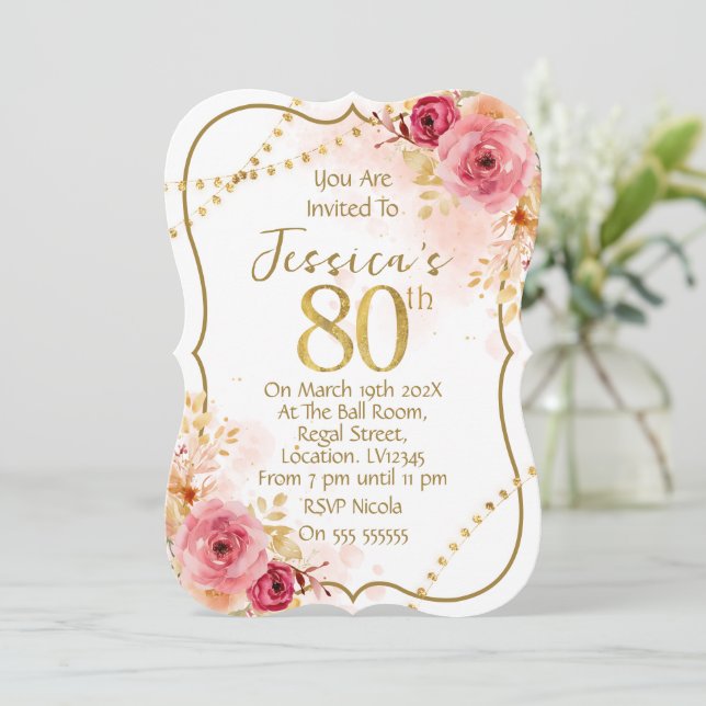 Invitation pour les 80 ans sur le thème floral (Debout devant)