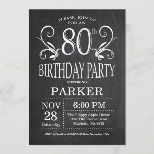 Invitation pour les 80 ans sur tableau noir floral