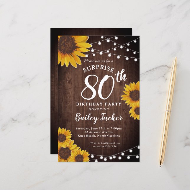 Invitation pour les 80 ans Surprise au Tournesol R (Devant/Arrière en situation)
