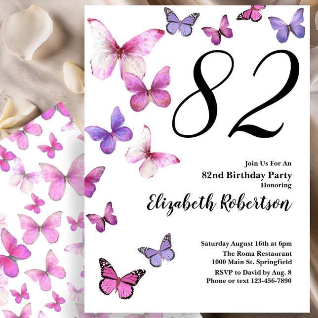 Invitation pour les 82 ans avec papillon rose/viol (Créateur téléchargé)