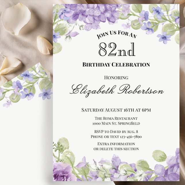 Invitation pour les 82 ans Élégante Fleur Violette (Créateur téléchargé)