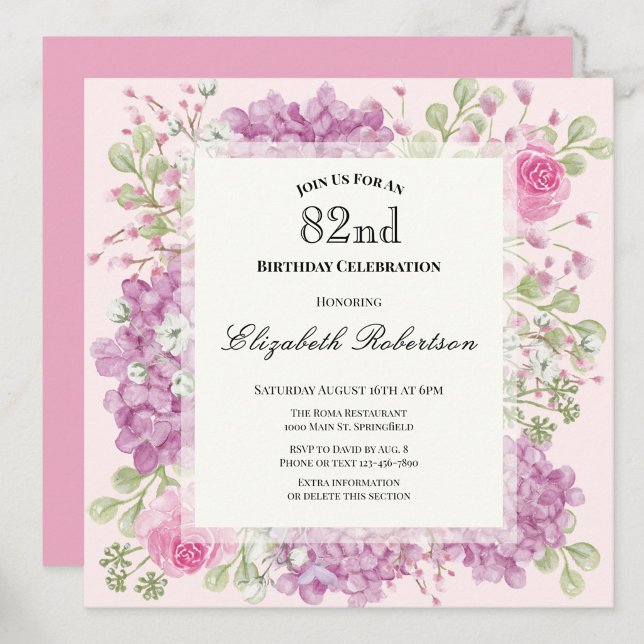 Invitation pour les 82 ans Élégantes Fleurs Roses (Créateur téléchargé)