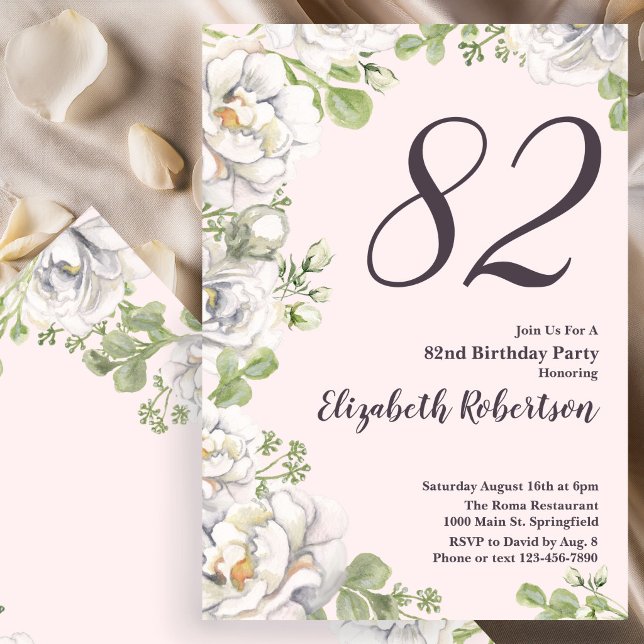 Invitation pour les 82 ans Fleurs de Pivoines Rose (Créateur téléchargé)