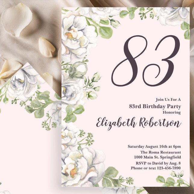 Invitation pour les 83 ans avec des pivoines flora (Créateur téléchargé)