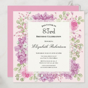 Invitation pour les 83 ans Élégantes Fleurs Roses