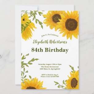 Invitation pour les 84 ans avec des tournesols à l