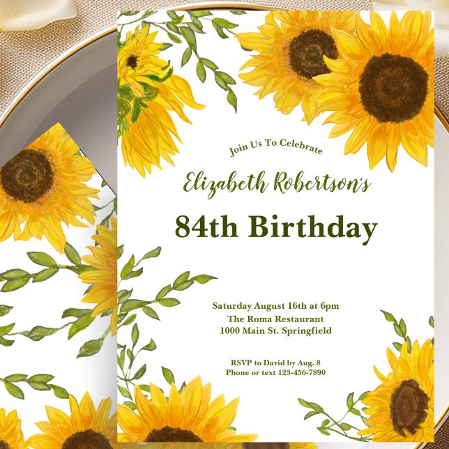 Invitation pour les 84 ans avec des tournesols à l (Créateur téléchargé)