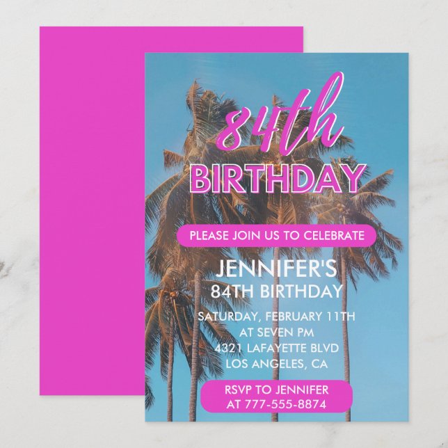 Invitation pour les 84 ans Palmier rose d'été (Devant / Derrière)