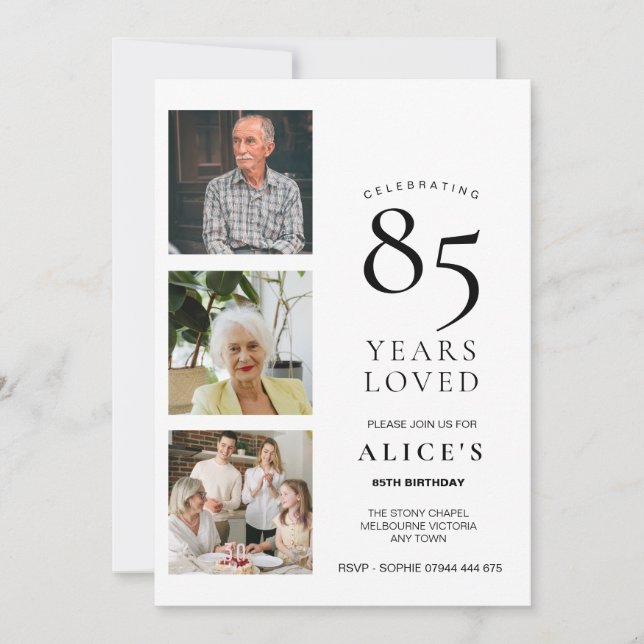 Invitation pour les 85 ans avec Photo, Élégant Sim (Devant)