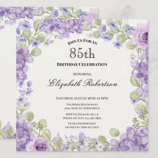 Invitation pour les 85 ans Élégante Fleur Violette (Créateur téléchargé)