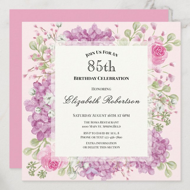Invitation pour les 85 ans Élégantes Fleurs Roses (Créateur téléchargé)