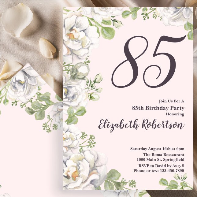 Invitation pour les 85 ans Fleurs de Pivoines Rose (Créateur téléchargé)