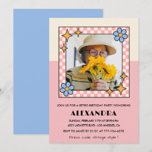 Invitation pour les 85 ans Fleurs roses rétro Groo