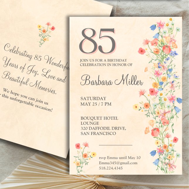 Invitation pour les 85 ans - Fleurs sauvages éléga (Créateur téléchargé)