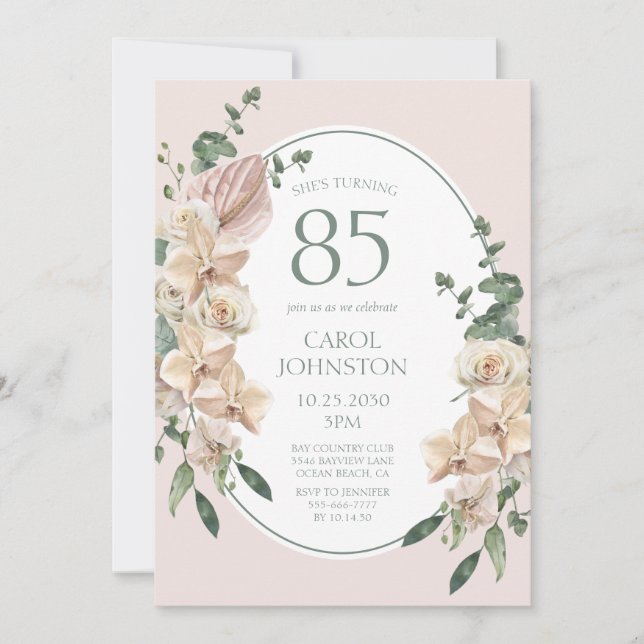 Invitation pour les 85 ans sur le thème floral tro (Devant)