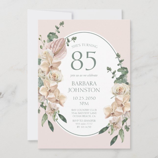 Invitation pour les 85 ans sur le thème floral tro (Devant)
