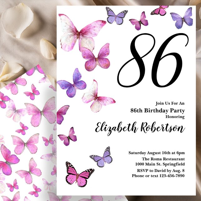 Invitation pour les 86 ans avec papillon rose/viol (Créateur téléchargé)