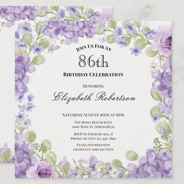 Invitation pour les 86 ans Élégante Fleur Violette (Créateur téléchargé)