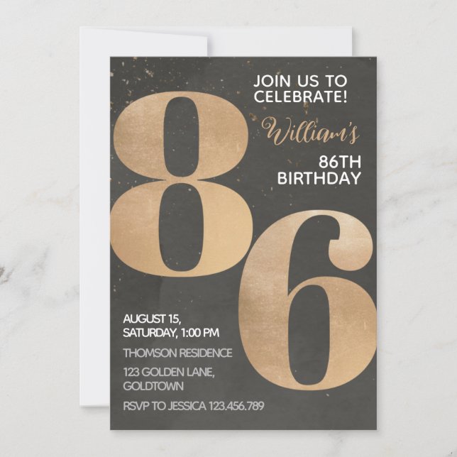 Invitation pour les 86 ans noir et or (Devant)