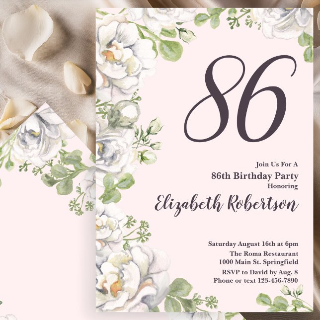Invitation pour les 86 ans Teinte Rose Florale Piv (Créateur téléchargé)