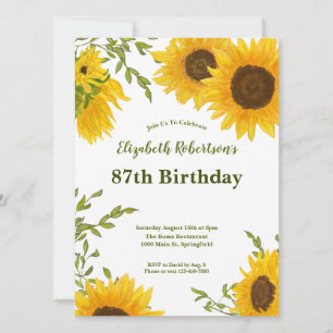 Invitation pour les 87 ans avec tournesols aquarel