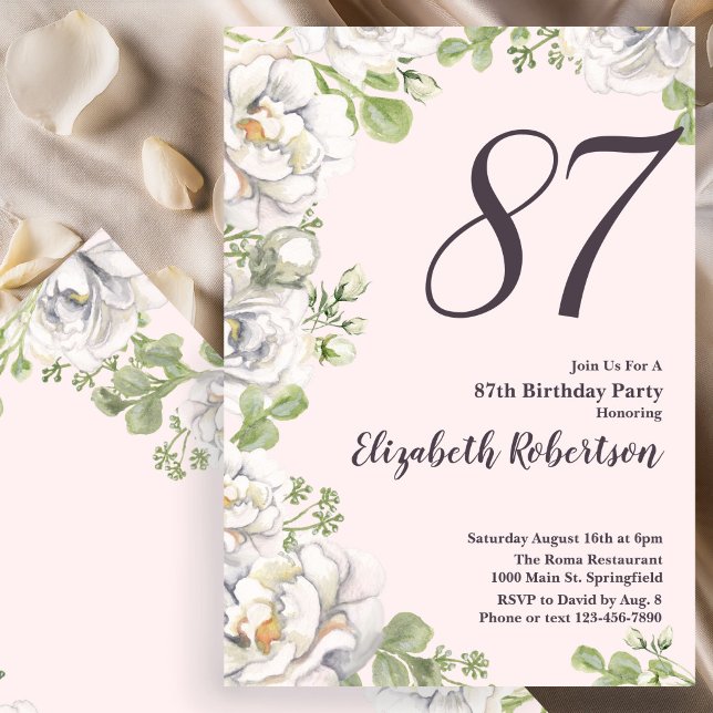 Invitation pour les 87 ans Teinte Rose Florale Piv (Créateur téléchargé)
