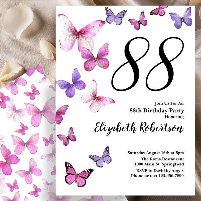 Invitation pour les 88 ans de Butterfly en rose/vi (Créateur téléchargé)
