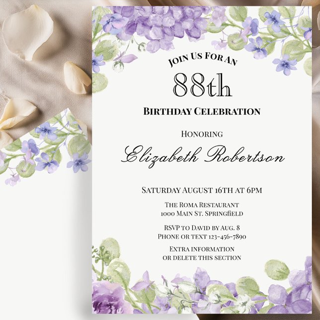 Invitation pour les 88 ans Élégante Fleur Violette (Créateur téléchargé)