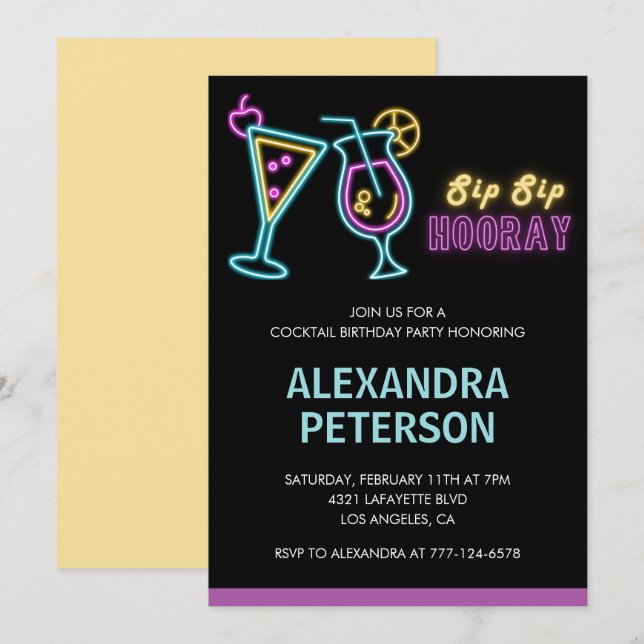 Invitation pour les 89 ans Cocktail Black Neon Glo (Devant / Derrière)