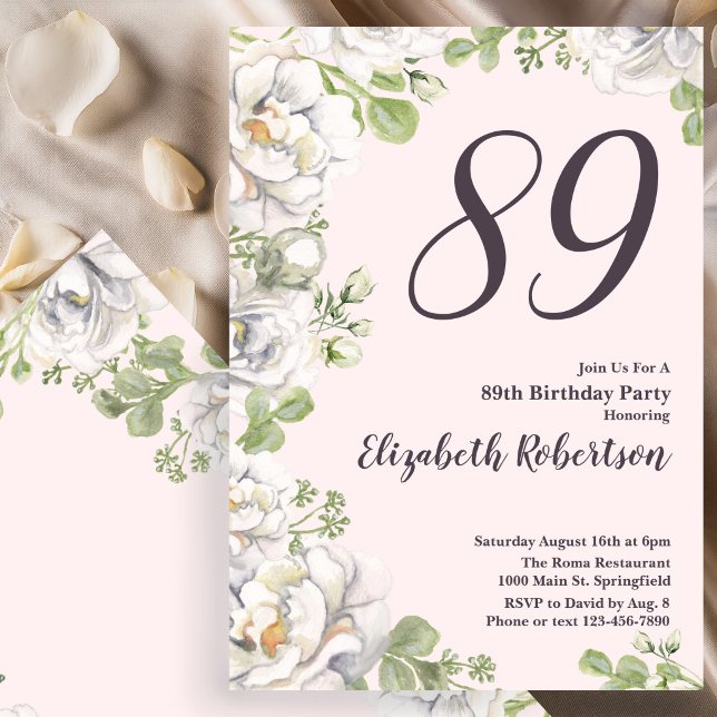 Invitation pour les 89 ans Fleurs de pivoines rose (Créateur téléchargé)