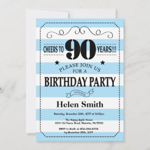 Invitation pour les 90 ans avec des rayures bleues