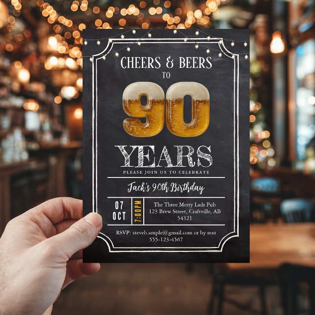 Invitation pour les 90 ans d'un homme : Cheers & B (90th birthday invite, cheers and beers party
)