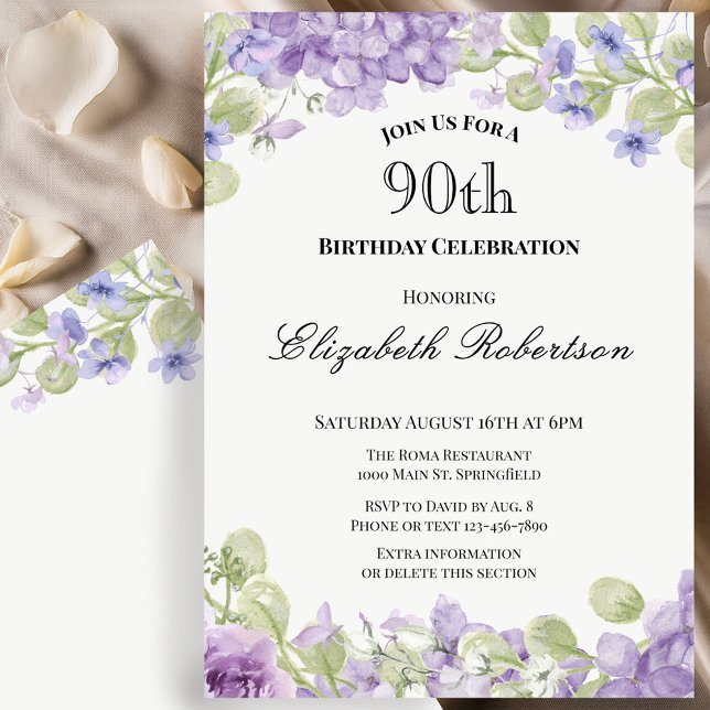Invitation pour les 90 ans Élégante Fleur Violette (Créateur téléchargé)