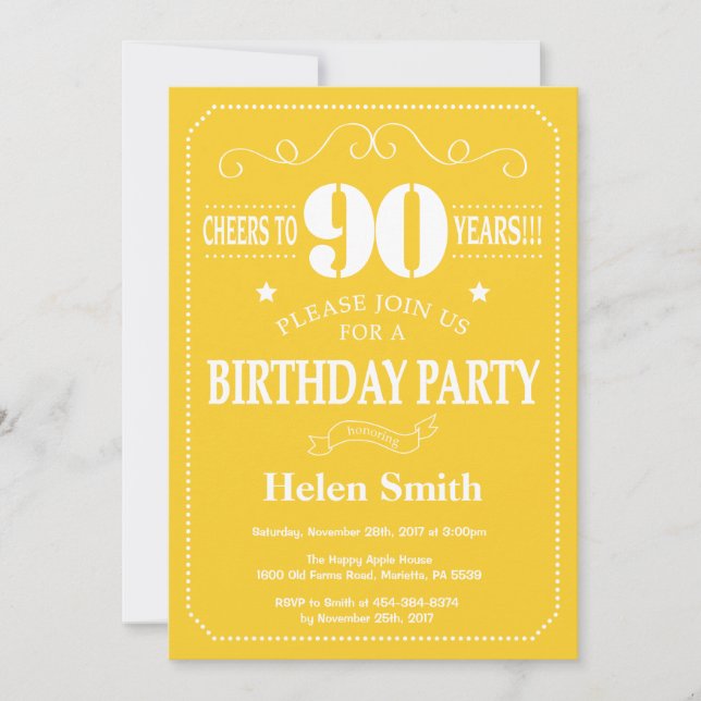 Invitation pour les 90 ans Jaune et Blanc (Devant)
