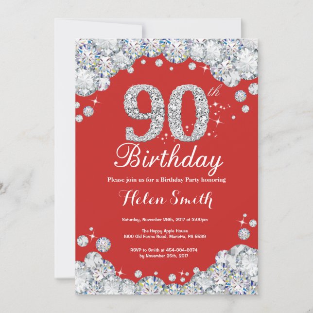 Invitation pour les 90 ans Rouge et Diamant Argent (Devant)