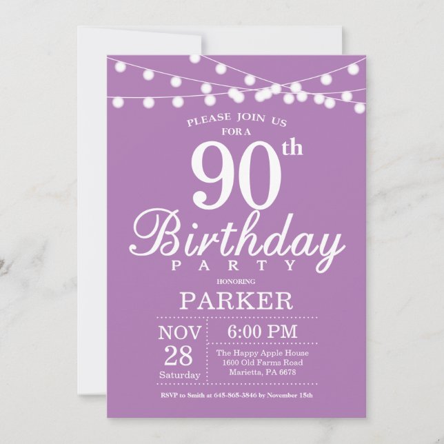 Invitation pour les 90 ans Violet Lilas Lavande (Devant)