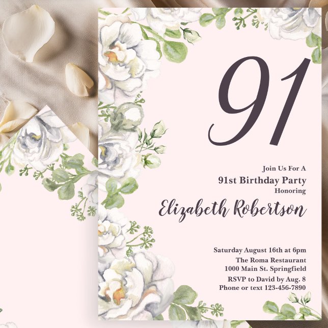 Invitation pour les 91 ans Teinte Rose Florale Piv (Créateur téléchargé)
