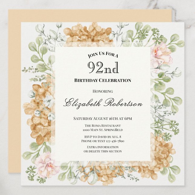 Invitation pour les 92 ans dans des couleurs d'aut (Créateur téléchargé)