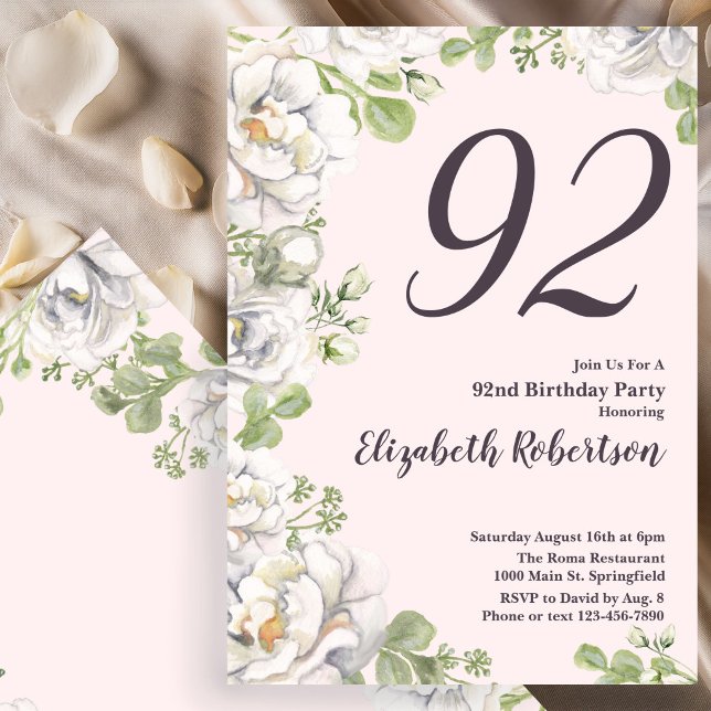 Invitation pour les 92 ans Fleurs de Pivoines Rose (Créateur téléchargé)
