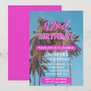 Invitation pour les 92 ans Palmier rose d'été